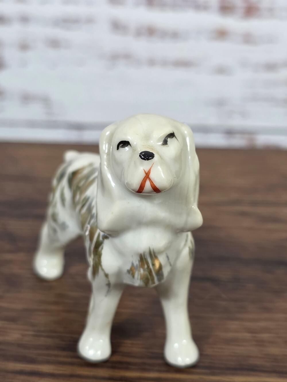 VTG Hand-Painted Spaniel dog Figurine Gold Accents PAC Mark Mid-Century Ceramic